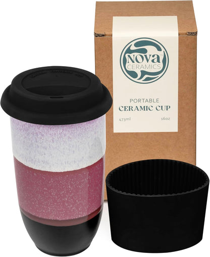 NOVA CERAMICS Coffee Tumbler – Travel Mug - On the Go Coffee Mug – Microwave & Dishwasher Safe Green Coffee Tumbler - Gifts For Women Men Him Her – 16oz – Monsoon