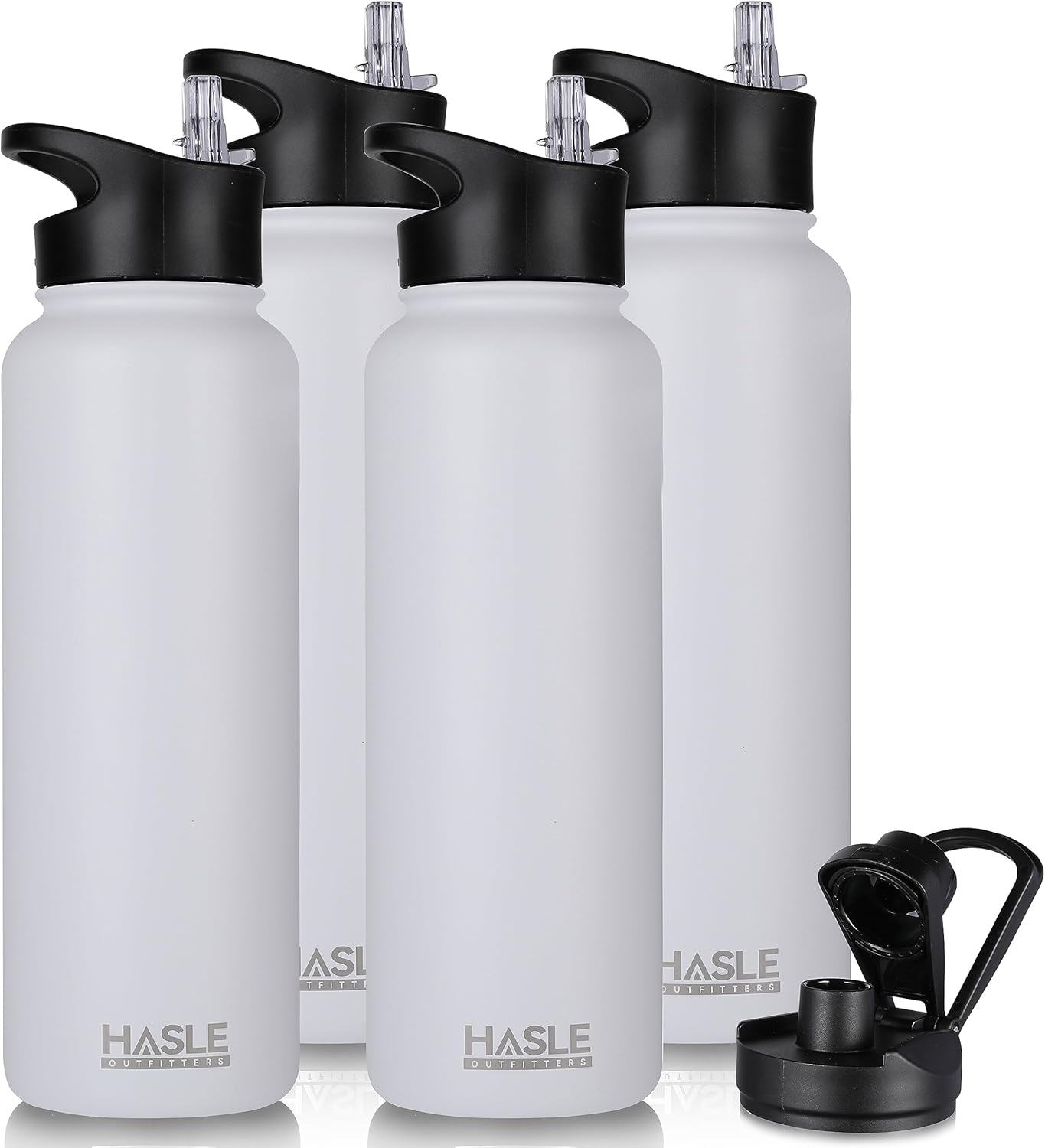 HASLE OUTFITTERS 32 oz Insulated Water Bottle Stainless Steel Double Walled Vacuum Sports Water Bottle with 2 Lids (Straw and Spout Lid) for Gym Camping Hiking(Black,1)
