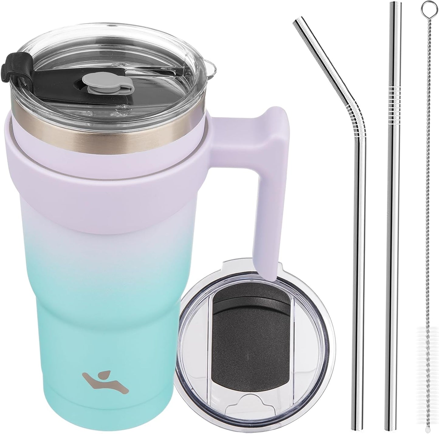 Konokyo 20 oz Tumbler with Handle and 2 Straw 2 Lid, Insulated Water Bottle Stainless Steel Vacuum Cup Reusable Travel Mug,Black