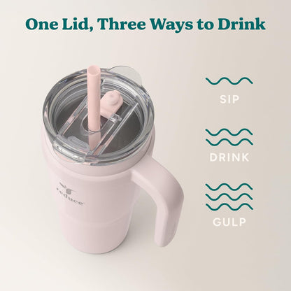REDUCE 24 oz Stainless Steel Tumbler with Handle - Dual-Wall Vacuum Insulated Travel Mug, Sweat-Proof Lid & Reusable Straw - Keeps Drinks Cold for 24 Hrs, Fits Cupholders, Dishwasher Safe - Lilac Bud