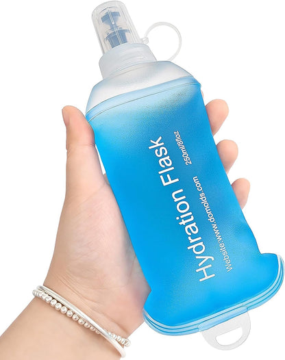 GYGYL Soft Flask, TPU Collapsible Soft Water Bottle for Hydration Pack, Running Vest, Leak-Proof Folding Water Bottle for Hiking Cycling Climbing Jogging-250ml Grey