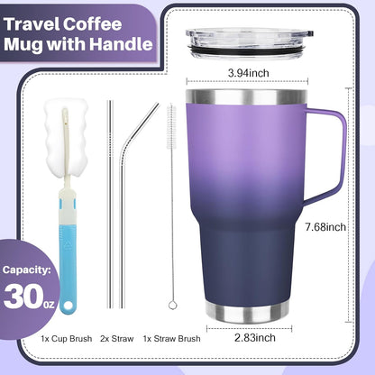 40 oz Tumbler with Handle, Insulated Tumbler with Lid and Straw, Reusable Stainless Steel Vacuum Insulated Cup, 100% Leak Proof Thermal Travel Coffee Mug Cup for Cold and Hot (Light Purple)