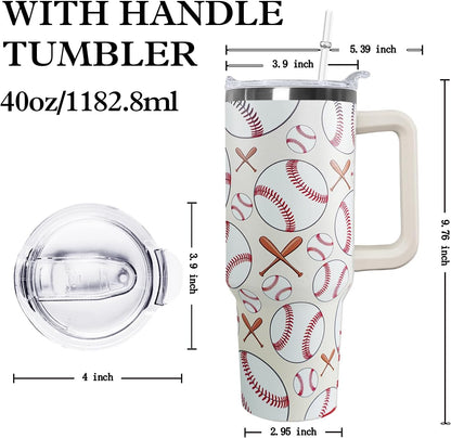 Ceovfoi 40 oz Pickleball Coffee Mug Vacuum Insulated Travel Tumbler with Handle, Lid & Straw - Perfect Pickleball Gifts for Players, Coaches, Lovers | Pickleball Accessories