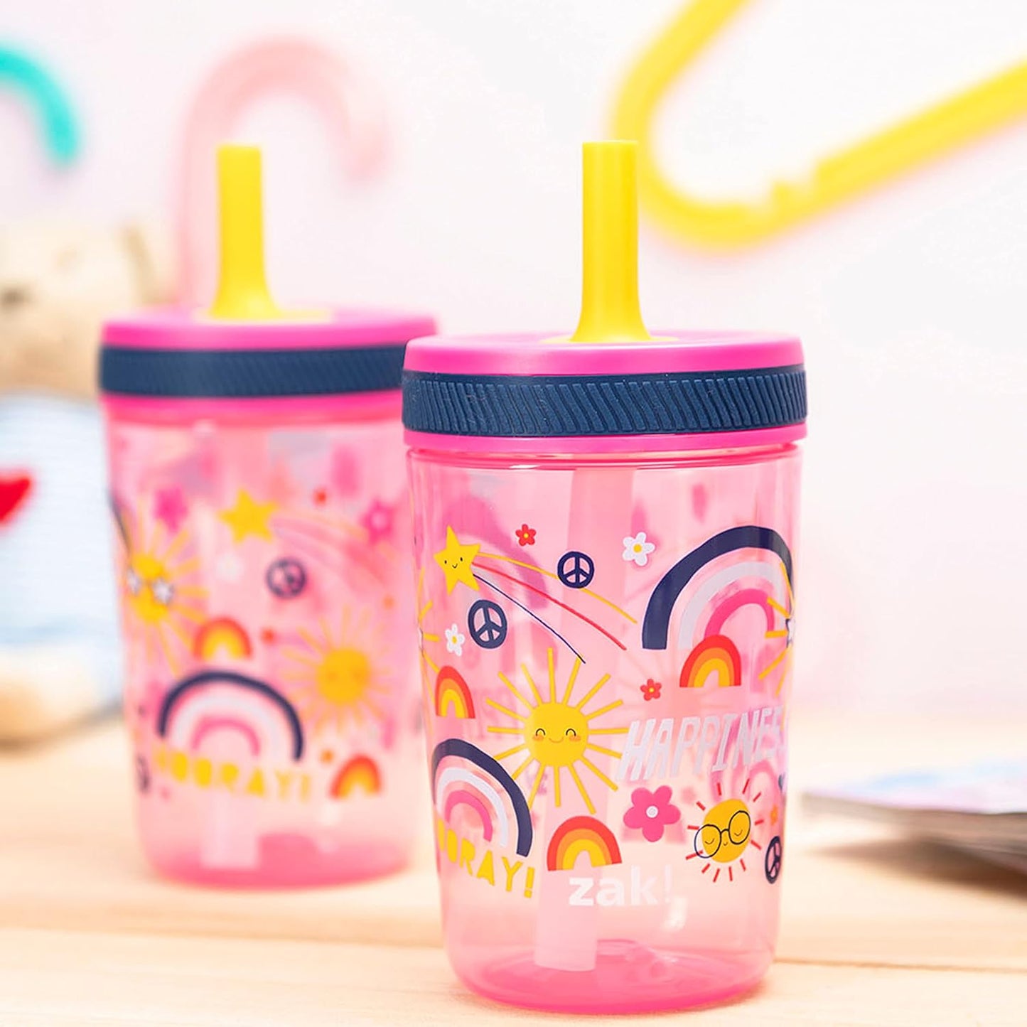 Zak Designs 15oz Bluey Kelso Tumbler Set, Leak-Proof Screw-On Lid with Straw Made of Durable Plastic and Silicone, Perfect Bundle for Kids, 2 Count (Pack of 1) - Colors B
