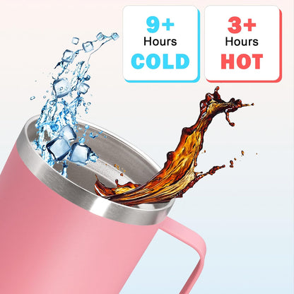20 oz Tumbler with Handle and Lid, Stainless Steel Tumbler Insulated Travel Coffee Mug, Spill Proof Double Wall Vacuum Tumbler Cup Keep Drink Hot & Cold,White, 1 Pack