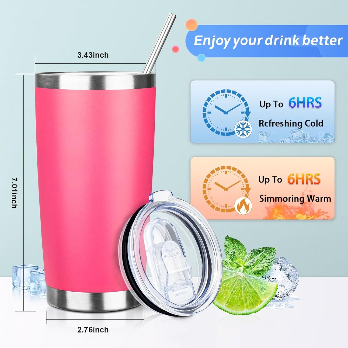 20oz Tumbler with Straw and Brush, Stainless Steel Vacuum Insulated tumbler, Double Wall Insulated Coffee Tumbler for Outdoor, Home, Travel,Office (Buff,1pcs)