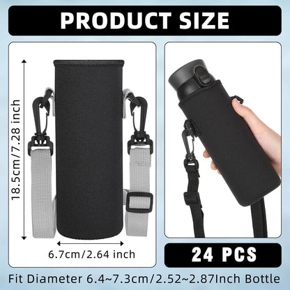 Rtteri 24 Pcs Black Neoprene Insulated Water Bottle Sleeves with Adjustable Straps (32 oz, Sports, Hiking, Camping, Running, Yoga, Cycling, Backpacking)