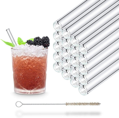 Halm Glass Straws - 6x Reusable 8 inch Drinking Straws clear + Plastic-Free Cleaning Brush - Made in Germany - Dishwasher Safe - Straight - Perfect for Smoothies, Cocktails