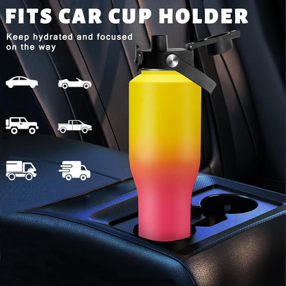 Insulated Water Bottle 40 oz - Fits in any Car Cup Holder, Keep Cold 48H Hot 24H, Stainless Steel Waterbottle Double Wall Flask with Straw, Pop-up Spout Lid, Paracord Handle, Carrier Bag