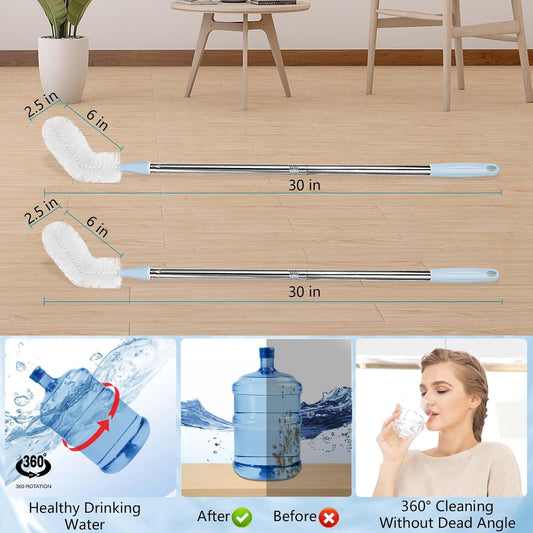 2-Pack 28’ Long Bottle Brush, 3 and 5 Gallon Bottle Cleaning Brush, Water Bottle Brush with Bendable Replacement Brush Head, Nylon Bristles and Stainless Steel Handle Bucket Cleaning Brush