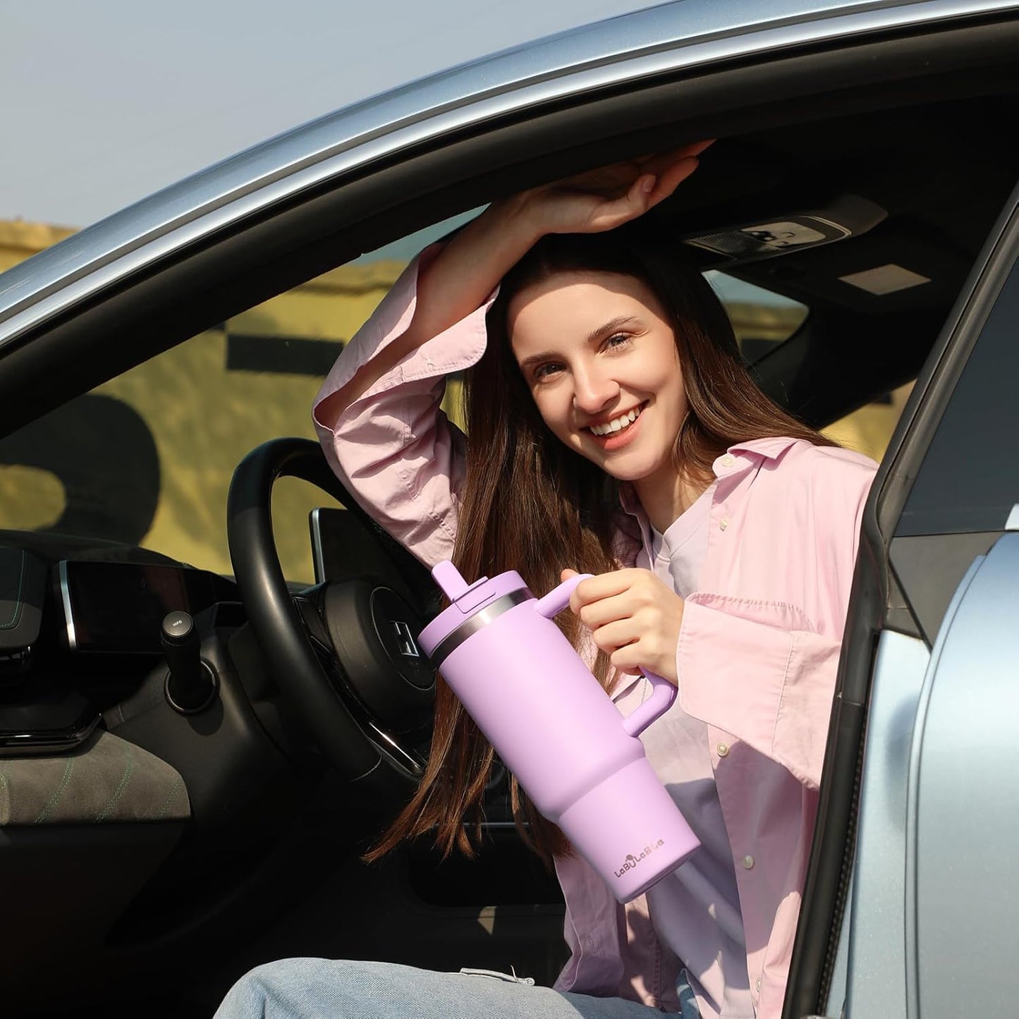 Labulabla 40oz Stainless Steel Insulated Tumbler with Flip Straw, 2-in-1 Lid, 100% Leakproof, Cup Holder Friendly, Handle, BPA-Free (light pink, 40, ounces)