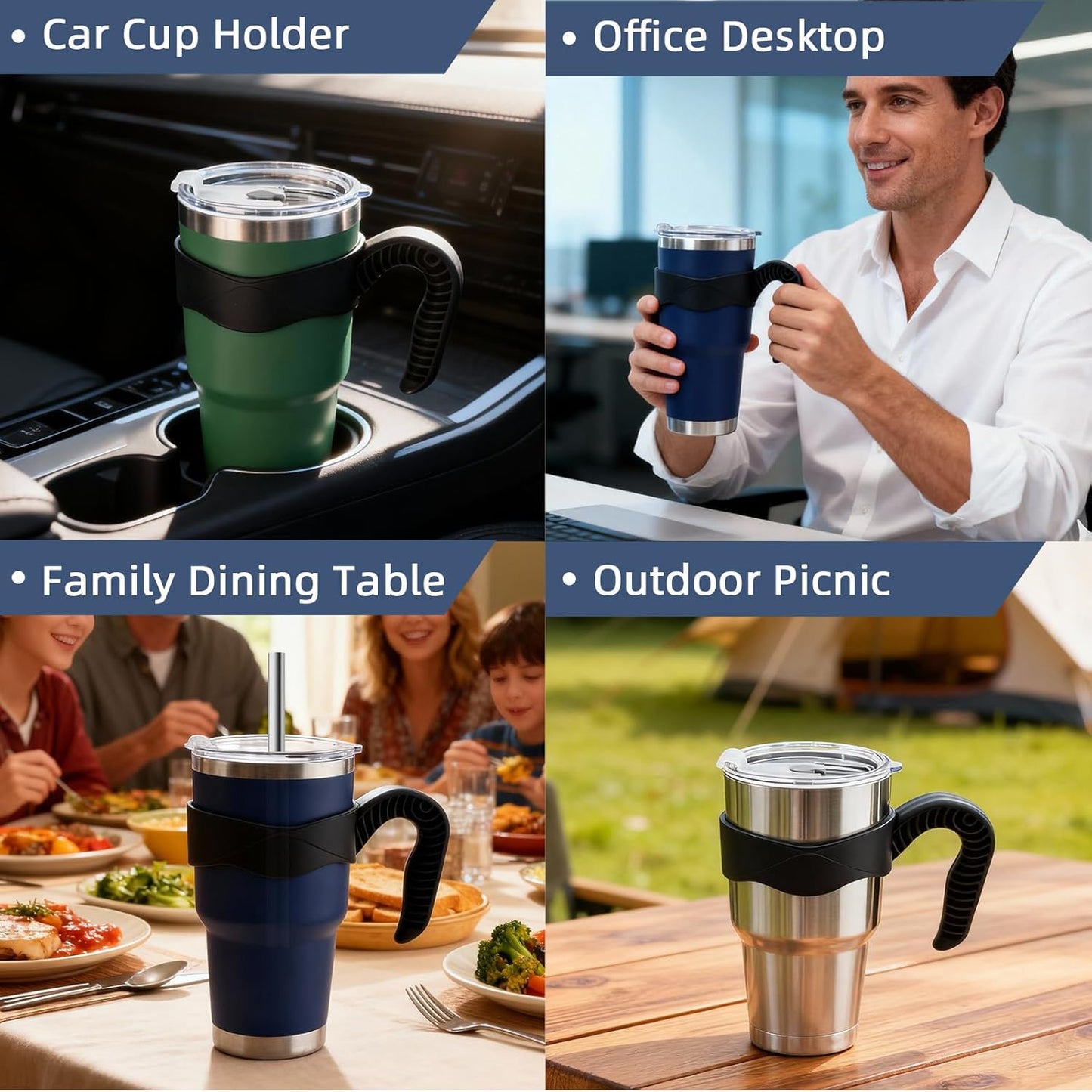 GGQ 30oz Insulated Tumbler with Handle Food-Grade 304 Stainless Steel with Lid,Straw and Cleaning Brush,Double Wall Cup for Hot & Cold Beverages,Leak-Proof Sweat-Proof Travel Coffee Cup (Green)