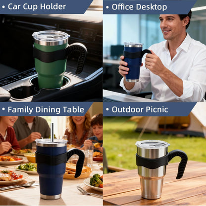 GGQ 30oz Insulated Tumbler with Handle Food-Grade 304 Stainless Steel with Lid,Straw and Cleaning Brush,Double Wall Cup for Hot & Cold Beverages,Leak-Proof Sweat-Proof Travel Coffee Cup (Green)