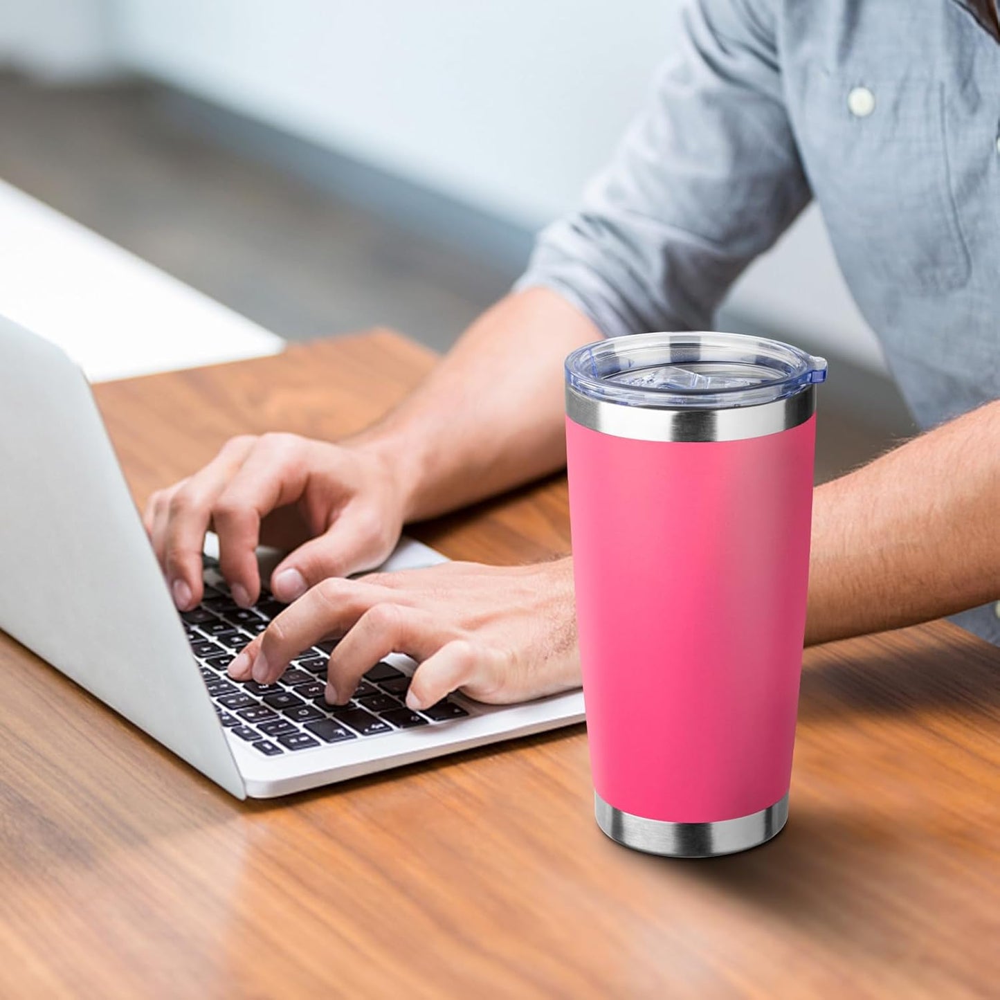 20oz Tumbler with Straw and Brush, Stainless Steel Vacuum Insulated tumbler, Double Wall Insulated Coffee Tumbler for Outdoor, Home, Travel,Office (Buff,1pcs)