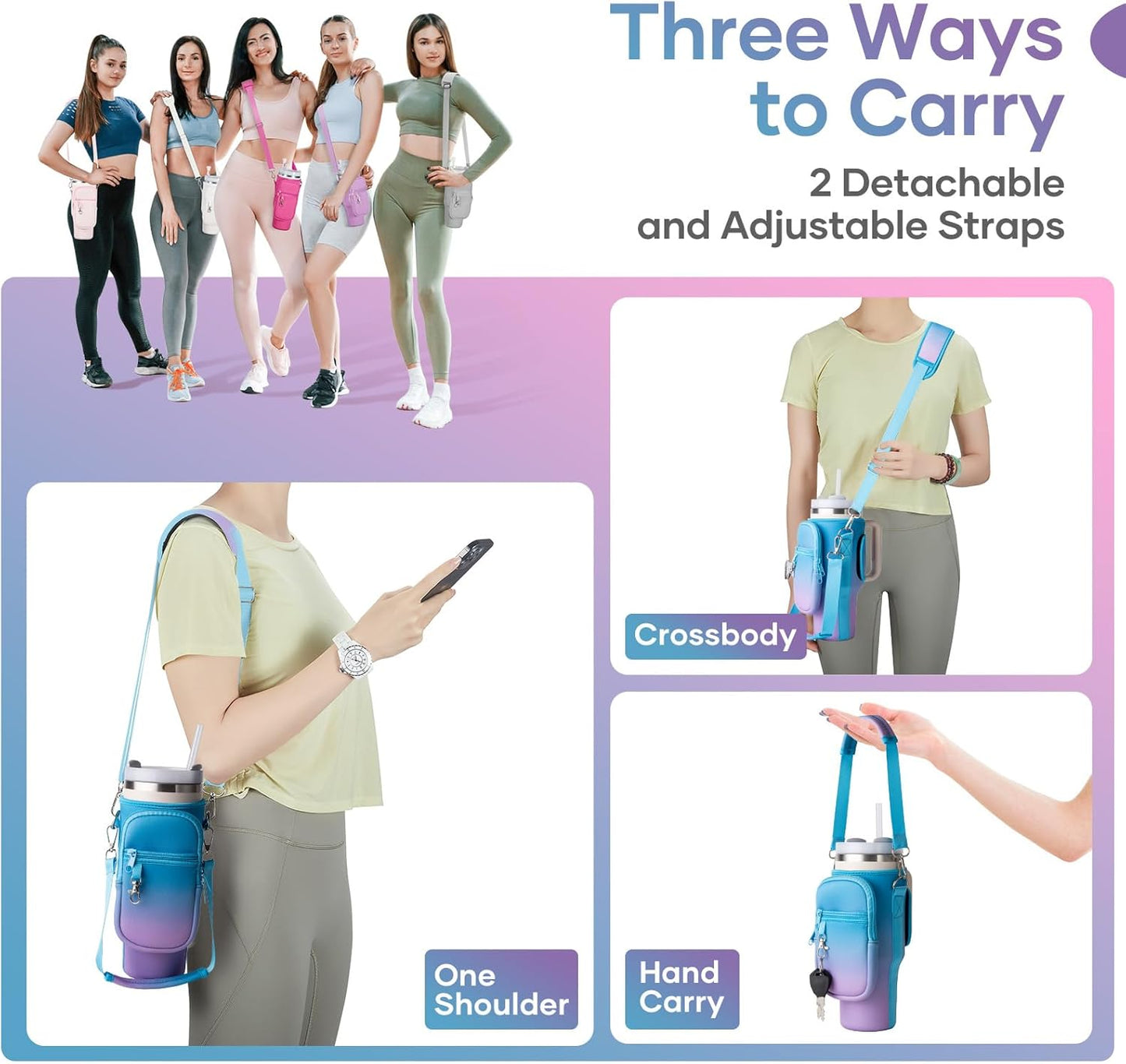 linmaya Water Bottle Carrier Bag for Stanley Cup 40/30oz with Phone Holder Pockets,Neoprene Water Bottle Cross-body Bag with Adjustable Shoulder & Hand Strap Stanley Cup Accessories