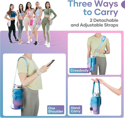 linmaya Water Bottle Carrier Bag for Stanley Cup 40/30oz with Phone Holder Pockets,Neoprene Water Bottle Cross-body Bag with Adjustable Shoulder & Hand Strap Stanley Cup Accessories