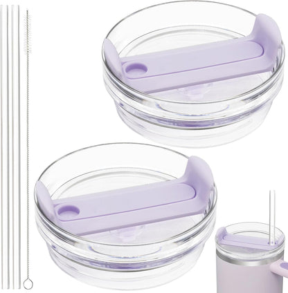 40oz Tumbler Lid Compatible for Stanley, 2 Pack Replacement Tumbler Lids Fit for Stanley Quencher 2.0 Tumbler 40 OZ, with Straws and Cleaning Brush (Orchid)