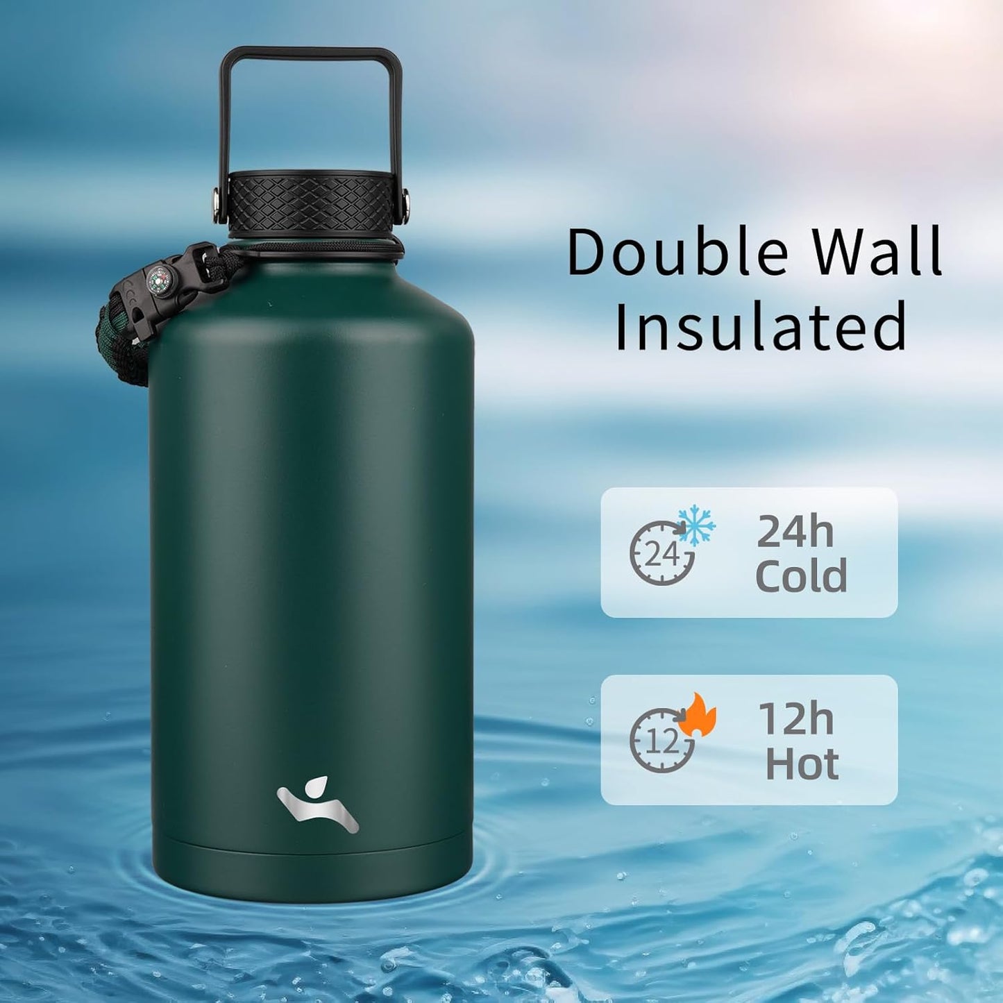 Konokyo 22oz Stainless Steel Bottles with 3 Lids Sport Insulated Water Bottle,Mint
