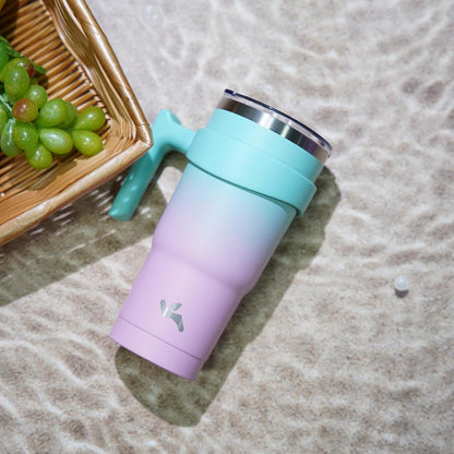 Konokyo 20 oz Tumbler with Handle and 2 Straw 2 Lid, Insulated Water Bottle Stainless Steel Vacuum Cup Reusable Travel Mug,Black