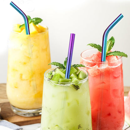 VEHHE Metal Straws Stainless Steel Straws Drinking Straws Reusable - 10.5" Ultra Long 4 + 1 - W/Cleaning Brush for 20/30 Oz for Yeti RTIC SIC Ozark Trail Tumblers (2 Straight|2 Bent|1 Brush)