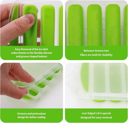 2 Pcs Long Ice Stick Tray Silicone with Lid,Water Bottle Ice Cube Tray with Easy Push and Pop Out Material, Ideal for Sports and Water Bottles