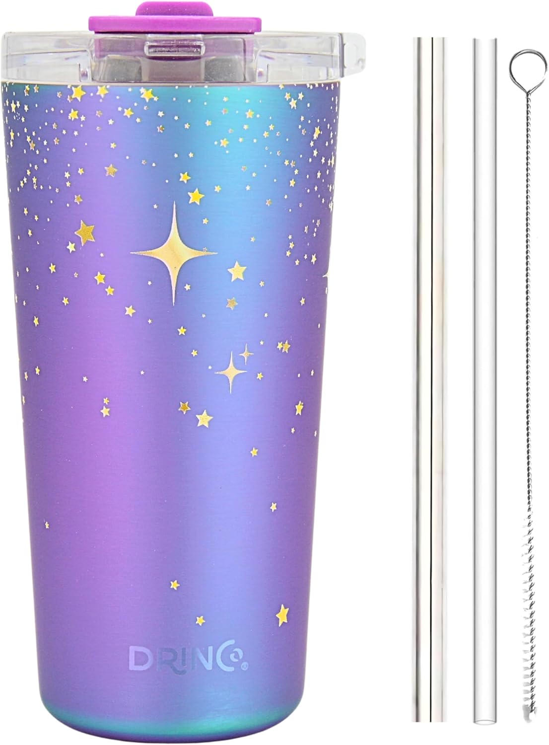 Drinco - 20 oz Stainless Steel Tumbler | Double Walled Vacuum Insulated Mug With Lid, 2 Straws, For Hot & Cold Drinks (20oz Dragonfly)