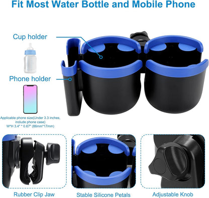 Accmor Stroller Cup Holder with Phone Holder, Bike Cup Holder, Universal Cup Holder for Uppababy Nuna Doona Strollers, 2-in-1 Cup Holder for Walker, Wheelchair, Scooter - Colors B