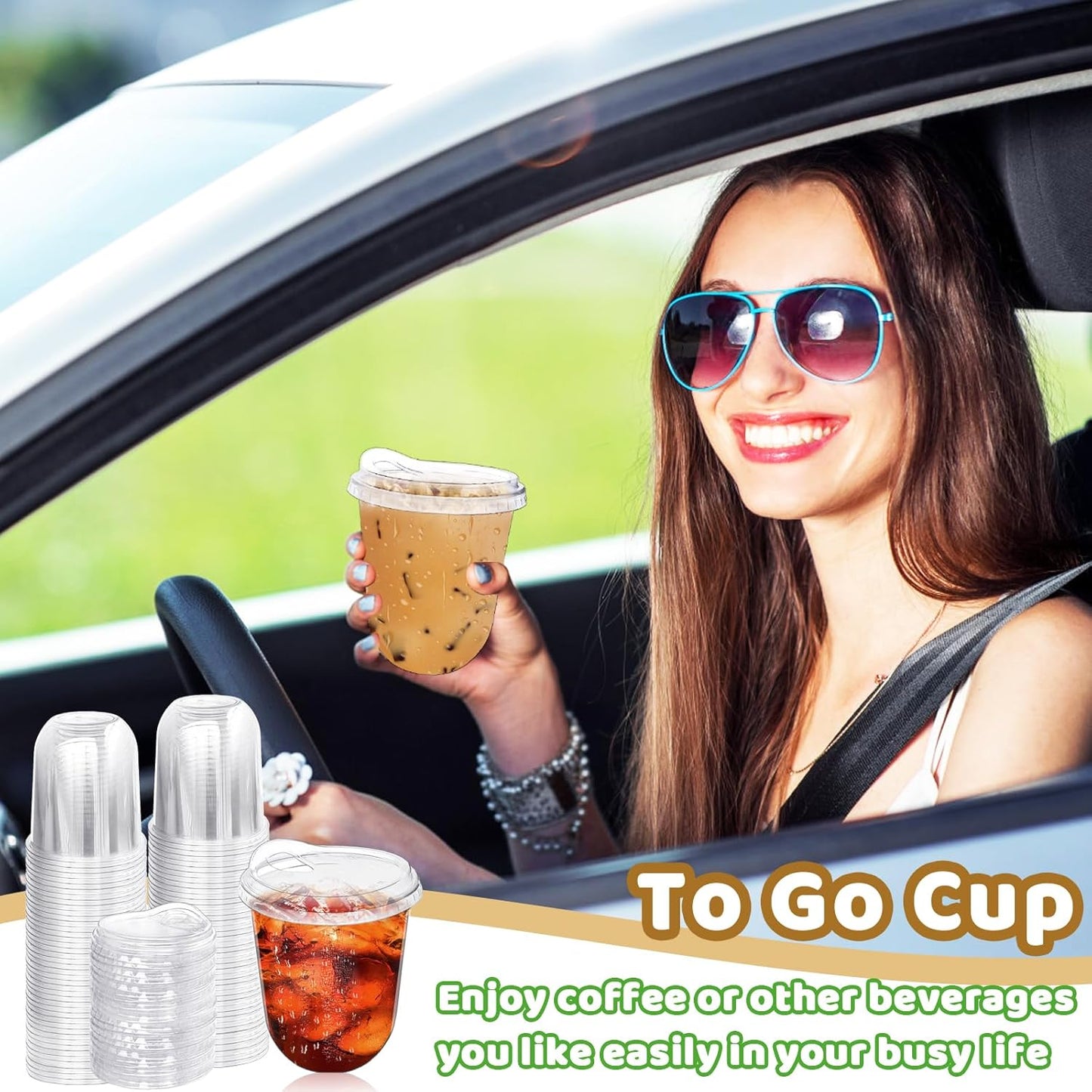 Alaeseje 50 Pack Clear Plastic Cups with Strawless Sip Lids,16 oz Iced Coffee Cups with Lids,Disposable PET Crystal Cups,Round Bottom To Go Cup for Iced Coffee Juice Smoothie Cold Beverage