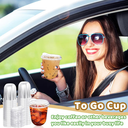 Alaeseje 50 Pack Clear Plastic Cups with Strawless Sip Lids,16 oz Iced Coffee Cups with Lids,Disposable PET Crystal Cups,Round Bottom To Go Cup for Iced Coffee Juice Smoothie Cold Beverage
