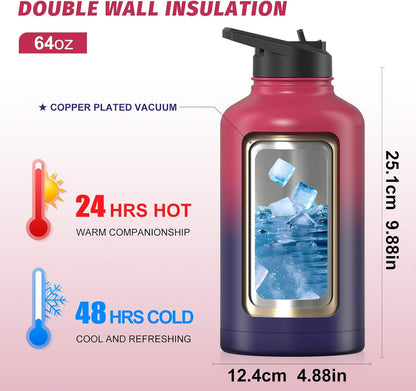 40oz Insulated Water Bottle (Cold for 48 Hrs),BPA Free&Leak Proof,Stainless Steel Water Flask,Water Jug with Straw Spout Lids for Gym,Hiking,Travel,Black Blue
