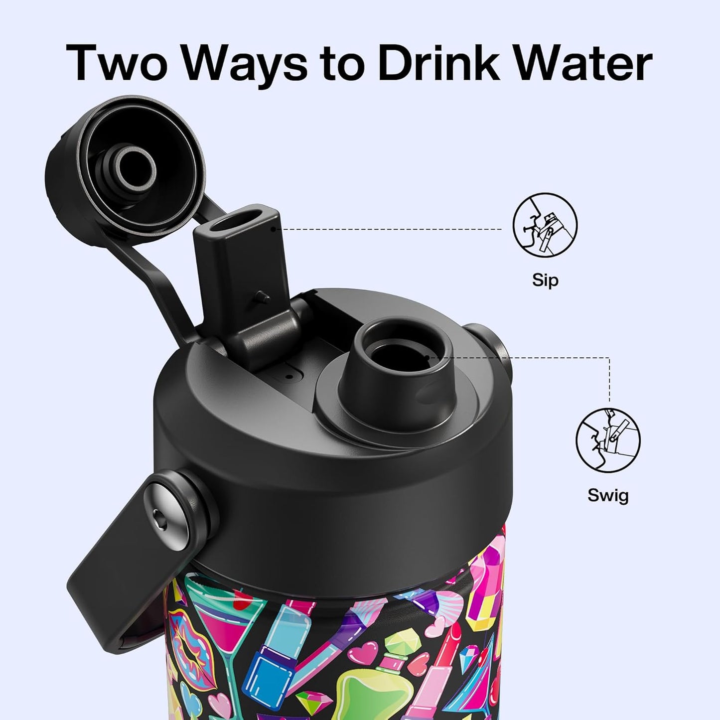 ENCOOL Insulated Water Bottle with Straw Stainless Steel Water Bottle, Leak-Proof, BPA-Free, Double Wall Vacuum Keeps Cold for 24 Hours for Sports, Travel, School (26 oz, Cotton Candy) - Colors C