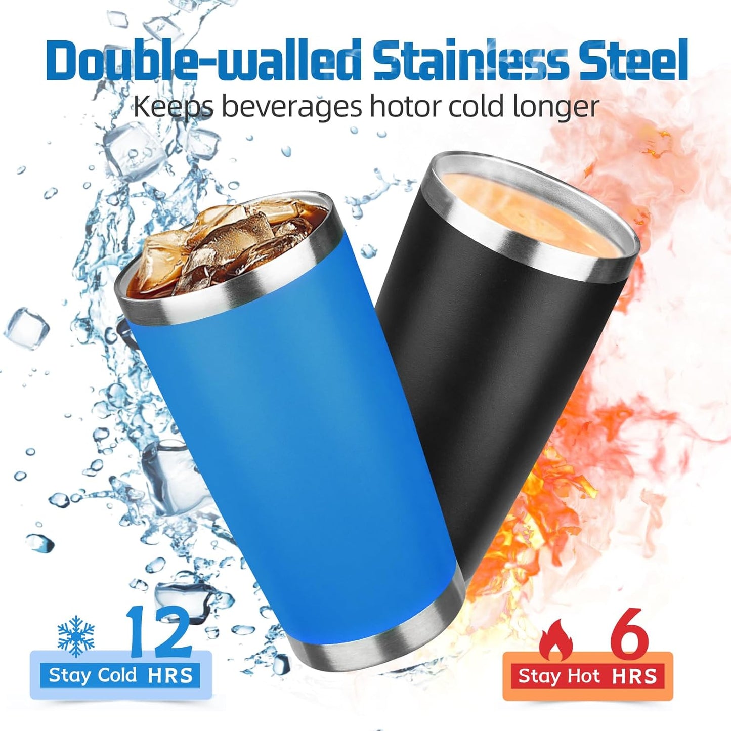 20 oz Tumbler with Lids and Straws, Stainless Steel Insulated Travel Coffee Mug, Double Wall Vacuum Insulated Tumblers, Powder Coated Coffee Tumbler for Cold & Hot Drinks (Light Purple)