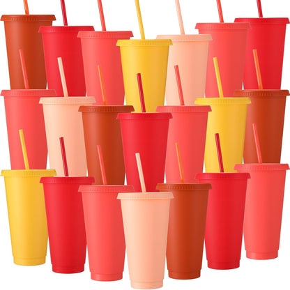 Honeydak 15 Pack Tumbler with Straw and Lid Bulk Cups for Gifts Water Bottle Iced Coffee Travel Mug Cup Reusable Plastic Tumblers for Party Birthdays 24-27 oz (Solid Color)