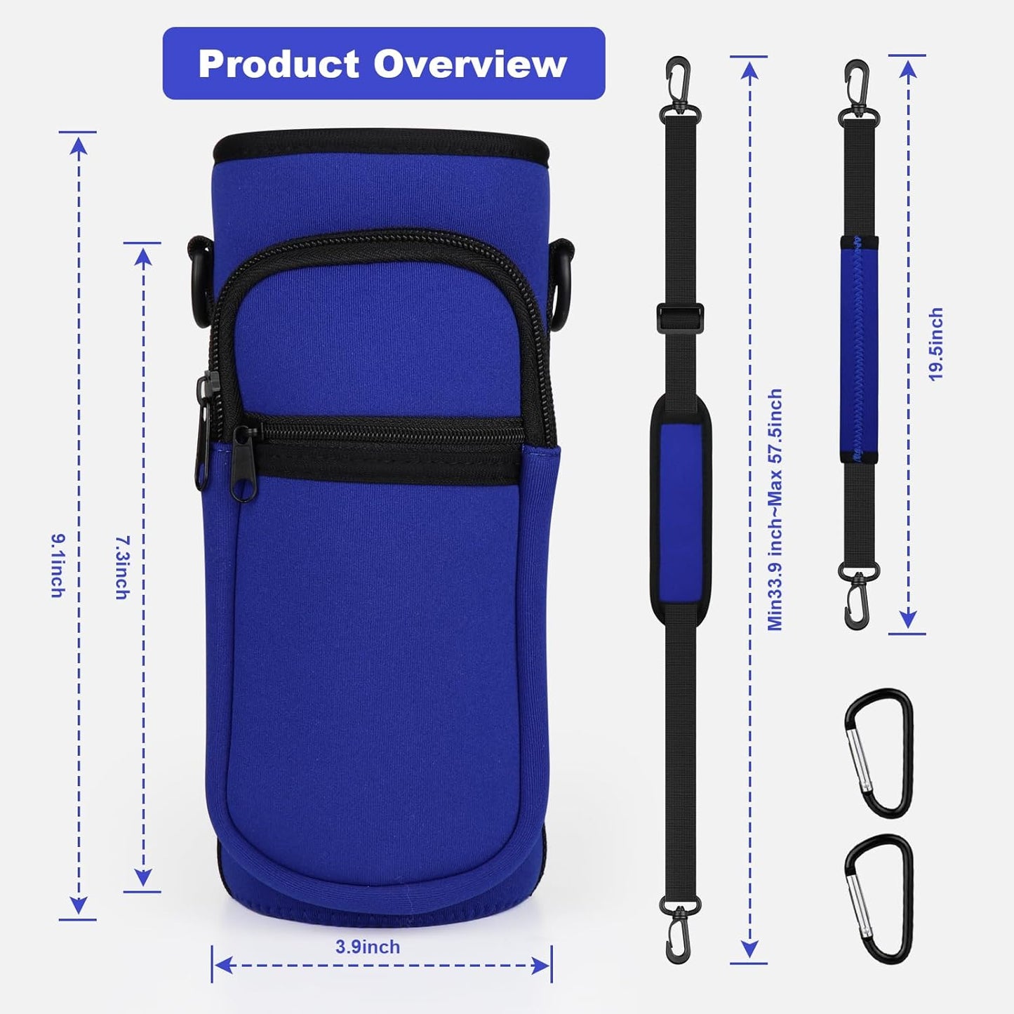 Water Bottle Holder with Strap, Water Bottle Carrier Bag with Phone Pocket, Shoulder Hand Strap Insulated Neoprene 32/40 oz Water Bottle Sleeve for Walking Hiking Camping Gym