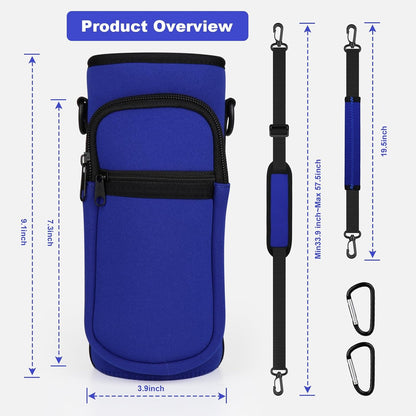 Water Bottle Holder with Strap, Water Bottle Carrier Bag with Phone Pocket, Shoulder Hand Strap Insulated Neoprene 32/40 oz Water Bottle Sleeve for Walking Hiking Camping Gym