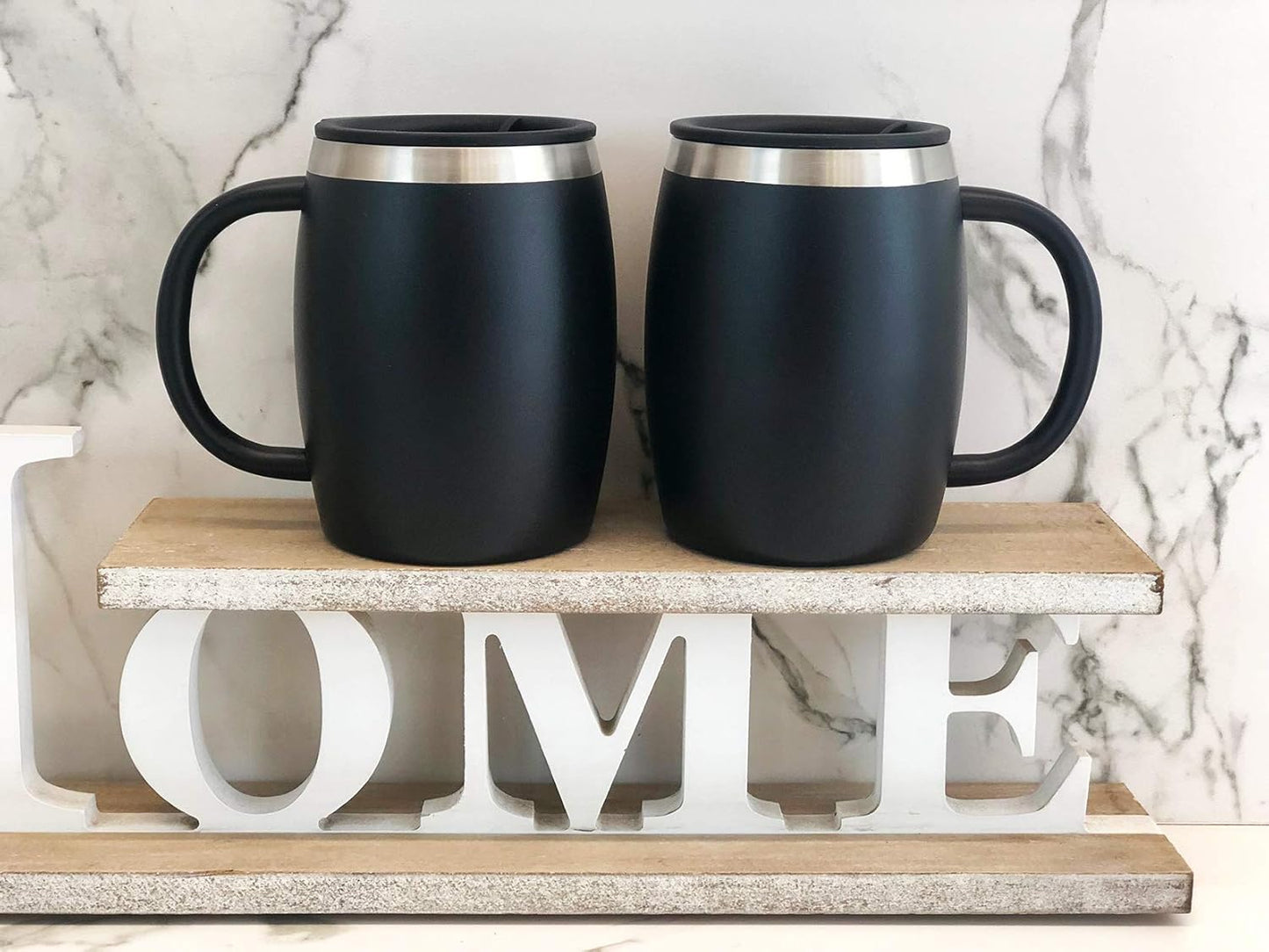 CHILLOUT LIFE Stainless Steel Insulated Coffee Mugs Set of 2 (14oz) – Double Wall Coffee Cups with Spill Resistant Lid & Strong Handle, Shatterproof Cups for Cold Drinks and Hot Beverages