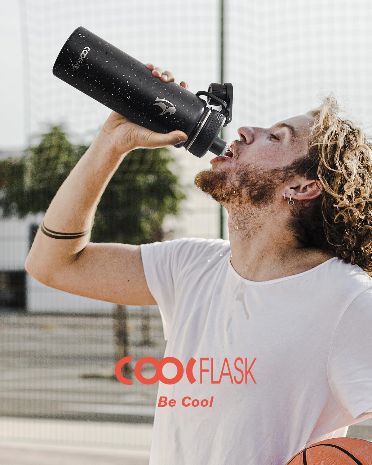 Half Gallon Water Bottle Insulated with Straw & 3 Lids, Coolflask 64 oz Water Jug Large Metal Stainless Steel Wide Mouth for Sports, Gym or Office, Non-BPA Keep Cold 48H Hot 24H, Samurai Cyan
