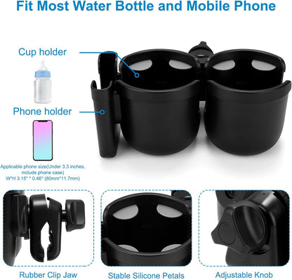 Accmor Stroller Cup Holder with Phone Holder, Bike Cup Holder, Universal Cup Holder for Uppababy Nuna Doona Strollers, 2-in-1 Cup Holder for Walker, Wheelchair, Scooter - Colors B