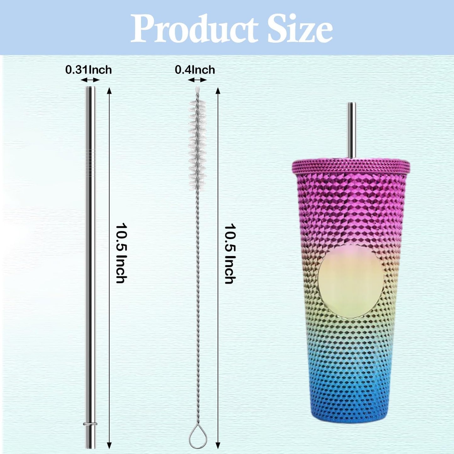 10.5 Inch Stainless Steel Straws Replacement for Starbucks Cold Cup Venti 24 oz, 6 PCS Straight Reusable Metal Straw with Cleaning Brush, 10.5" X 0.31" Compatible with Starbucks Tumblers