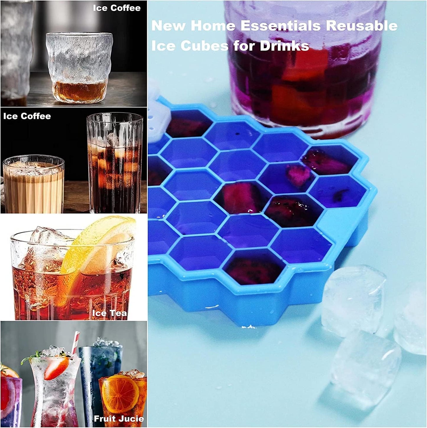 Ice Cube Trays for Freezer with Lid-37 Grid Silicone for Small Ice Cube Molds,Easy-Release Reusable in Organizer Bins or Ice Bucket for Cocktail bar or Iced Coffee Cup