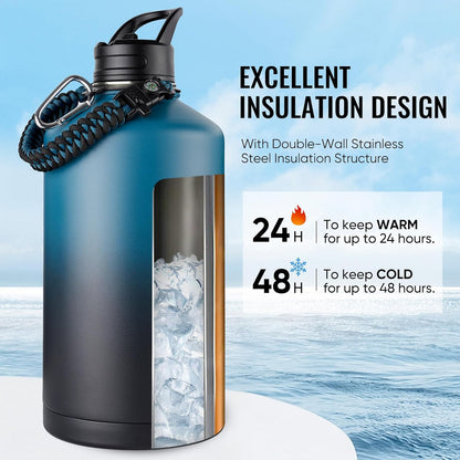 Fijinhom 24 oz Insulated Water Bottle with Handle, 304 Stainless Steel Water Bottles with Wide Mouth, Double Wall Vacuum Sports Water Bottle, BPA Free, Keep Cold and Hot, Black | with Handle