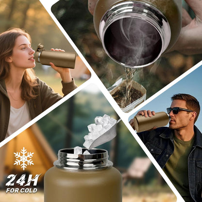 32 oz Insulated Water Bottle with Sleeve - Tactical Stainless Steel Gym Water Bottles for Men, Sports Water Bottle for Hiking Camping Outdoor with Camo Pouch
