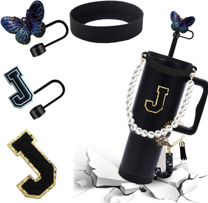 7pcs Cup Accessories for Stanley 30/40oz Tumbler, Handle Strap, Straw Cover, Silicone Boot, Letter Charm Stickers