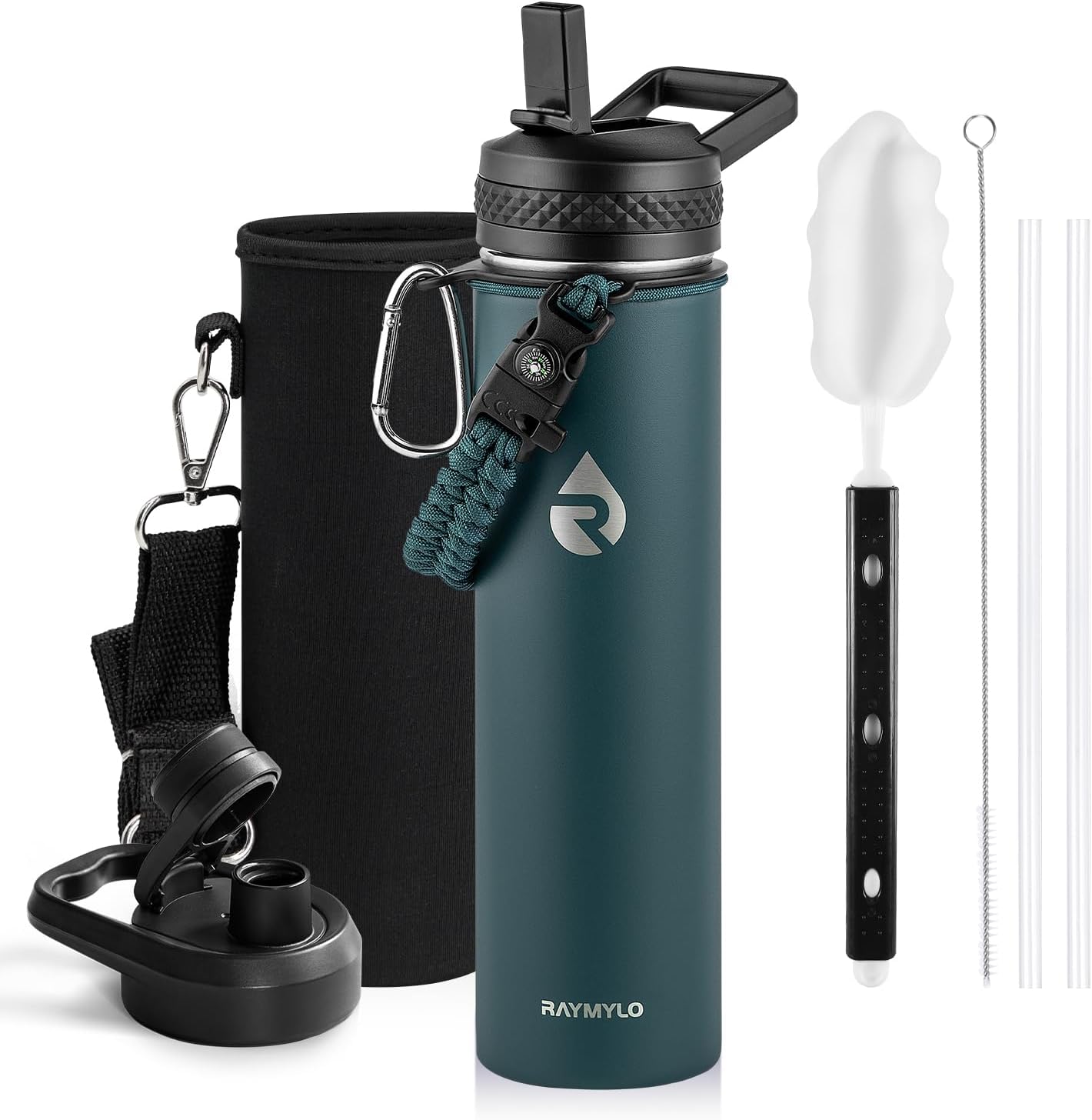 RAYMYLO One Gallon Water Bottle Insulated, Triple Walled Vacuum Stainless Steel (Cold for 48 Hrs), Leak Proof & Non-BPA, Large Water Flask Jug with Paracord Handle & Straw Spout Lids