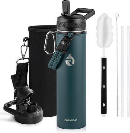RAYMYLO One Gallon Water Bottle Insulated, Triple Walled Vacuum Stainless Steel (Cold for 48 Hrs), Leak Proof & Non-BPA, Large Water Flask Jug with Paracord Handle & Straw Spout Lids