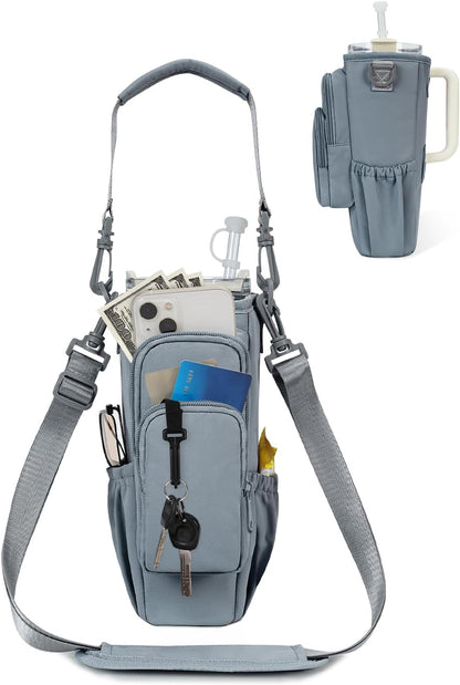 sportsnew Water Bottle Carrier Bag with Phone Pocket for 30oz 40oz Tumbler with Handle Accessories Insulated Water Bottle Holder Pouch with Strap Crossbody with Straw Cover