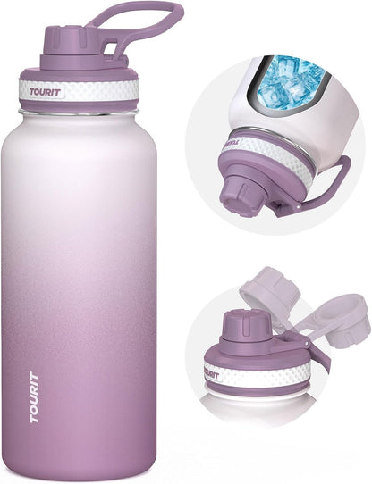 TOURIT 24 oz Insulated Water Bottle, Stainless Steel Water Bottles With Handle, Double-Wall Vacuum Sports Water Bottle, BPA Free Leakproof Water Bottle, Black