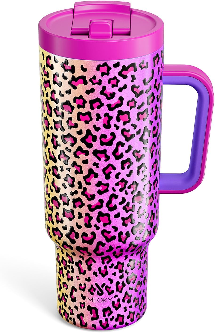 Meoky 32 oz Tumbler with Handle and Flip Straw, 100% Leakproof Tumbler with Lid and Straw, Stainless Steel Insulated Cup, Cupholder Friendly, Keeps Cold for 24 Hours (Night)