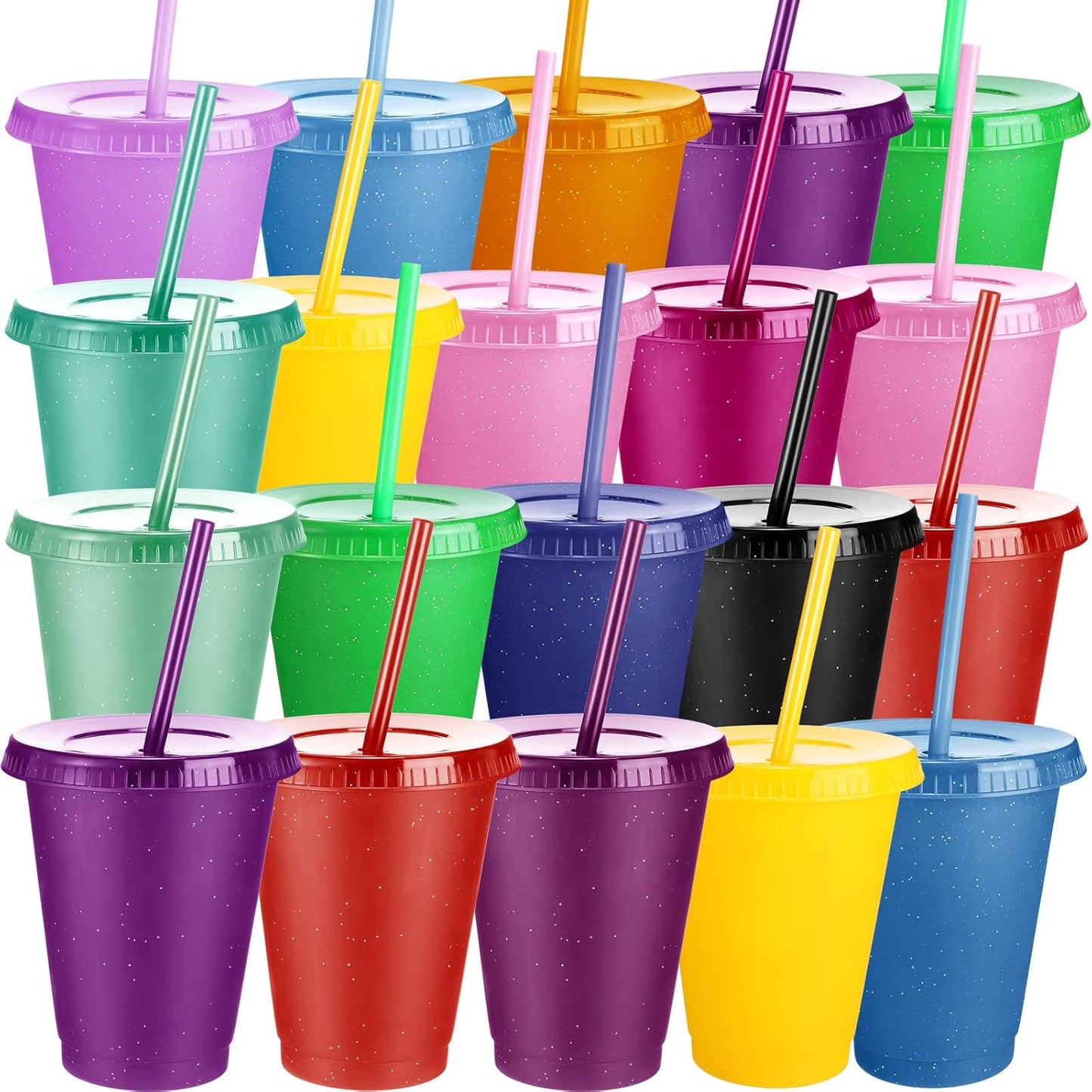 Sieral 30 Pack Cups with Lids and Straws Kids Tumbler with Straw Reusable Water Bottle Iced Coffee Travel Mug Adults Plastic Cups for Parties 16 oz (Candy Colors)