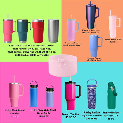 2PCS Bow Silicone Boot for Stanley Quencher Tumbler 30oz 40oz & IceFlow 20oz 30oz& Hydro Flask Water Bottle 12-24 oz Protective Bottom Sleeve Cover for Stanley Cup Accessories& Owala 24oz
